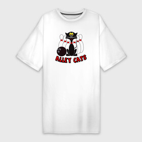 Платье-футболка хлопок с принтом Аллея кошек (боулинг) ,  |  | cat | cats | feline | kitten | kitty | kote | pussy | боулинг | кегли | киса | киска | кисуля | кисуня | кот | котенок | котик | коты | котэ | кошачий | кошечка | кошка | шар