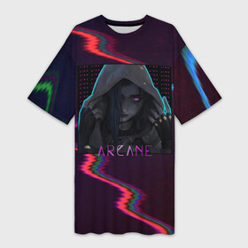 Платье-футболка 3D с принтом Аркейн неон Jinx ,  |  | arcane | jinx | league of legends | neon | аркейн | джинкс