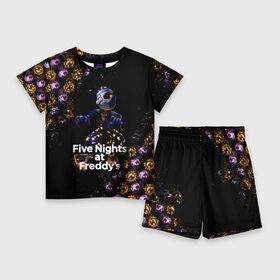 Детский костюм с шортами 3D с принтом Five Nights at Freddy s Луна (паттерн) ,  |  | 5 ночей с фредди | daycare att | five nights at freddys | foxy | security breach | аниматроники | воспитатель | игра | компьютерная игра | луна | фокси | фредди | фреди | чика