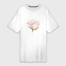 Платье-футболка хлопок с принтом Акварельная роза ,  |  | акварель | аромат | весна | девушка | роза | розовый | сад | флора | цветок