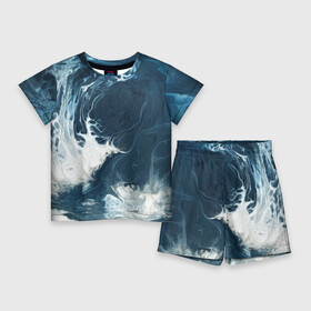 Детский костюм с шортами 3D с принтом Texture of dark waves ,  |  | Тематика изображения на принте: wave | вода | водоём | волны | море | текстура | текстура волн