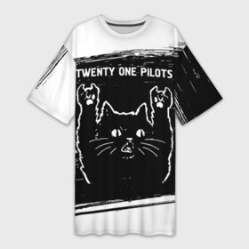 Платье-футболка 3D с принтом Twenty One Pilots  Rock Cat ,  |  | band | metal | one | pilots | rock | twenty | twenty one pilots | ван | группа | кот | краска | пилотс | рок | рок кот | твенти