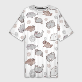 Платье-футболка 3D с принтом Милые тюлени ,  |  | животное | милота | семья | тюлени | тюлень