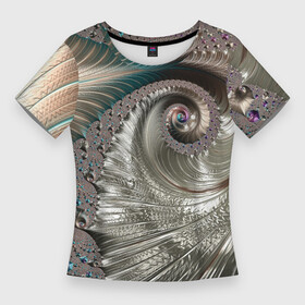 Женская футболка 3D Slim с принтом Fractal pattern  Spiral  Серебристый фрактал спираль ,  |  | abstraction | fashion | fractal | pattern | spiral | vangard | абстракция | авангард | мода | спираль | узор | фрактал