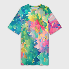 Платье-футболка 3D с принтом Летняя экспрессия ,  |  | abstraction | art | bright | colors | positive | splashes | summer | абстракция | брызги | капли | краска | краски | лето | позитивный | рисунок | фееричный | экспрессия | эмоциональный | яркий