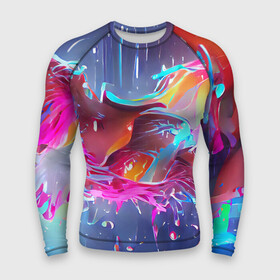 Мужской рашгард 3D с принтом Neon splashes ,  |  | Тематика изображения на принте: abstraction | bright | colors | neon | positive | splashes | абстракция | брызги | краска | неон | позитивный | фееричный | яркий