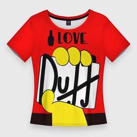 Женская футболка 3D Slim с принтом Love Duff ,  |  | Тематика изображения на принте: beer | duff | hand | homer | love | simpsons | гомер | даф | дафф | любовь | рука | симпсоны