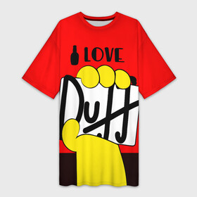 Платье-футболка 3D с принтом Love Duff ,  |  | beer | duff | hand | homer | love | simpsons | гомер | даф | дафф | любовь | рука | симпсоны