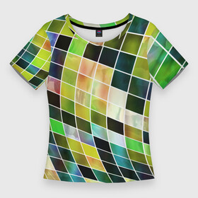 Женская футболка 3D Slim с принтом Разноцветные квадраты  All Color Squares ,  |  | 3d | 3d graphics | 3d графика | 3д | background | illusion | optical illusions | squares | textured | витраж | геометрия | графика | иллюзии | квадраты | паттерны | узоры | фон