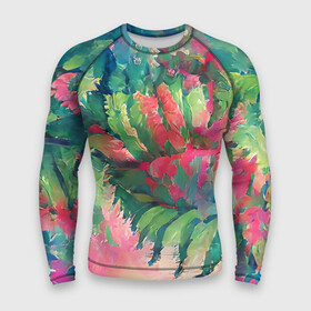 Мужской рашгард 3D с принтом Тропический микс ,  |  | colors | fern | jungle | leaves | multicoloured | palm | summer | tree | деревья | джунгли | летнее настроение | лето | листья | пальма | папоротник | радостный | разноцветный | растения | рисунок | тропики | яркий