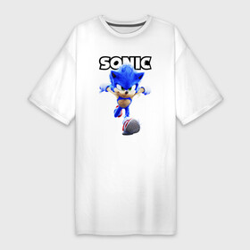 Платье-футболка хлопок с принтом Sonic the Hedgehog 2 ,  |  | blue | game | gloves | hedgehog | red shoes | sega | sonic | sonic the hedgehog | video game | бег | бежит | видео игра | ёж | ёжик | игра | красная обувь | молния | перчатки | сега | синий | соник | соник ёжик | ток | энергия