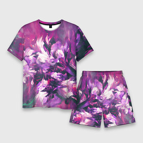 Мужской костюм с шортами 3D с принтом Wild flowers ,  |  | abstraction | bright | colors | flowers | nature | petals | purple | wild | абстракция | дикие | лепестки | природа | разноцветный | сочный | фееричный | фиолетовый | цветы | яркий