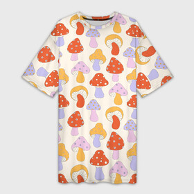 Платье-футболка 3D с принтом ГРИБЫ В СТИЛЕ 70х ,  |  | 70s | 70е | 80s | 80е | 90е | pattern | retro | геометрия | грибы | орнамент | паттерн | ретро | узоры | цветы