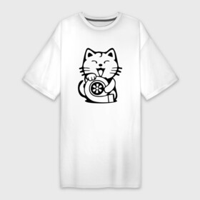Платье-футболка хлопок с принтом JDM  Cat  Engine  Japan ,  |  | ears | engine | japan | jdm | moustache | paws | smile | style | tail | двигатель | кот | котёнок | кошка | лапы | стиль | улыбка | усы | уши | хвост | япония