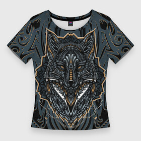 Женская футболка 3D Slim с принтом Волк. Этника ,  |  | волк | голова волка | узор | хищник | этника