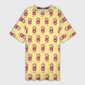 Платье-футболка 3D с принтом Обезьянка на грибе ,  |  | гриб | желтый | животное | красный | милота | обезьяна | улыбка