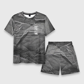 Мужской костюм с шортами 3D с принтом Мятая сетчатая ткань  Crumpled Mesh Fabric ,  |  | abstraction | fashion | grid | italy | milano | pattern | texture | абстракция | италия | милан | мода | сетка | текстура | узор
