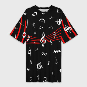 Платье-футболка 3D с принтом Нотные Знаки с Нотным Станом ,  |  | звук | звуки | консерватория | мелодия | музыка | музыкалка | музыкальная школа | музыкант | музыканты | нота | ноты | партитура | символ | символы | скрипичный ключ | сольфеджио