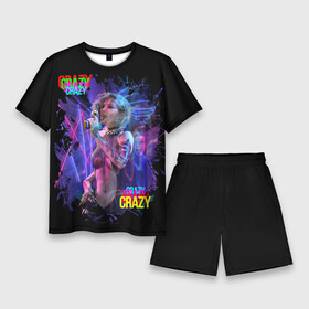 Мужской костюм с шортами 3D с принтом Crazy Neon girl ,  |  | club | cyberpunk | girl | gun | neon | weapon | девушка | киберпанк | клуб | неон