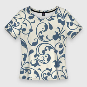 Женская футболка 3D Slim с принтом Гжелевый вьюнок ,  |  | арт | вектор | вьюнок | гжель | народный рисунок | рисунок | синий | синий рисунок | хохлома | цветок | цветы