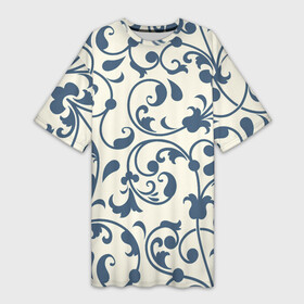 Платье-футболка 3D с принтом Гжелевый вьюнок ,  |  | арт | вектор | вьюнок | гжель | народный рисунок | рисунок | синий | синий рисунок | хохлома | цветок | цветы