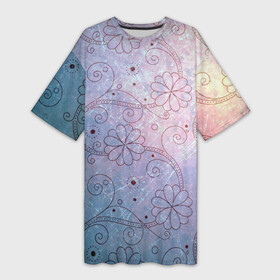 Платье-футболка 3D с принтом Градиентный вьюнок ,  |  | арт | вектор | векторный рисунок | гжель | градиент | народный рисунок | рисунок | синий | синий рисунок | хохлома | цветок | цветы