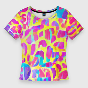 Женская футболка 3D Slim с принтом Красочные пятна ,  |  | bright | colors | expression | funny | multicoloured | pattern | positive | spots | summer | веселый | выразительный | добрый | забавный | красивый | красочный | летний | паттерн | позитивный | пятна | радостный | разноцветный