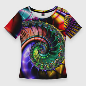 Женская футболка 3D Slim с принтом Красочная фрактальная спираль  Colorful fractal spiral ,  |  | fashion | fractal | neon | spiral | vanguard | авангард | мода | неон | спираль | фрактал