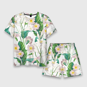 Мужской костюм с шортами 3D с принтом Цветы Лилии На Белом Фоне ,  |  | flowers | букет | лилии | природа | растение | флора | цветы