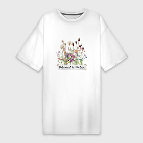 Платье-футболка хлопок с принтом Botanical  Vintage Ботаника Винтаж Цветы ,  |  | botanical | vintage | ботаническая иллюстрация | винтаж | винтажная иллюстрация | винтажный | растения | цветы