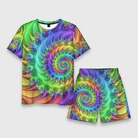 Мужской костюм с шортами 3D с принтом Красочная фрактальная спираль  Узор  Colorful fractal spiral  Pattern ,  |  | Тематика изображения на принте: abstraction | color | neon | pattern | spiral | абстракция | неон | спираль | узор | цвет