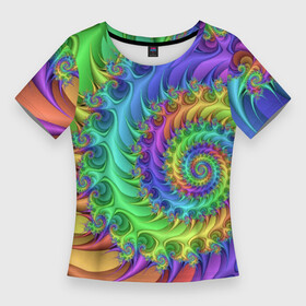 Женская футболка 3D Slim с принтом Красочная фрактальная спираль  Узор  Colorful fractal spiral  Pattern ,  |  | Тематика изображения на принте: abstraction | color | neon | pattern | spiral | абстракция | неон | спираль | узор | цвет