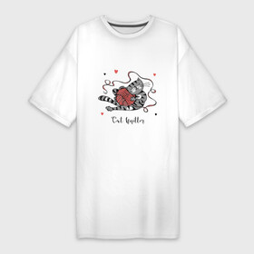 Платье-футболка хлопок с принтом КОТ ВЯЗАЛЬЩИК ,  |  | домашние животные | забавный | кот | котенок | лапа | любитель кошек | милый | мяу | полосатый