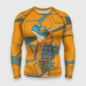 Мужской рашгард 3D с принтом Лягушка в модной куртке ,  |  | Тематика изображения на принте: frog | жаба | линии | лягуха | лягушка | на стиле