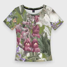 Женская футболка 3D Slim с принтом Цветы Ностальгический Весенний Узор ,  |  | flowers | букет | природа | растение | флора | цветы