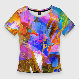 Женская футболка 3D Slim с принтом Красочный цветочный паттерн  Лето  Colorful floral pattern  Summer ,  |  | abstraction | fashion | flowers | summer | абстракция | лето | мода | цветы