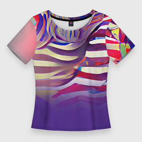 Женская футболка 3D Slim с принтом Красочные полосы ,  |  | bright | colors | multicoloured | positive | purple | summer | краски | красочный | лето | линии | позитивный | полосы | радостный | разноцветные | узоры | фееричный | фиолетовый | цвета | яркий