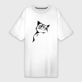 Платье-футболка хлопок с принтом Блатной кот в очках ,  |  | девушкам | животное | звери | интернет приколы | классная футболка | кот | кот в очках | котенок | кошка | любовь | мем | модный принт | новый мем | очки | подарок | подруге | прикол | прикольный принт