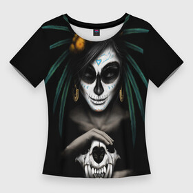 Женская футболка 3D Slim с принтом Костяная Ведьма ,  |  | ал | ведьма | демоны | колдунья | сатана | череп