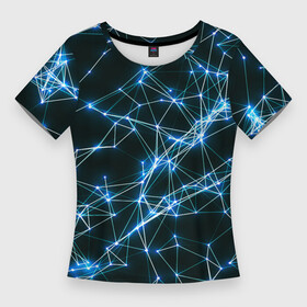 Женская футболка 3D Slim с принтом нейронная сеть  фон ,  |  | геометрический | красивый | неон | полосы | пространство | свечение | синий | современный | текстурный | темнота | узор | фон | футуристический | черный | яркий