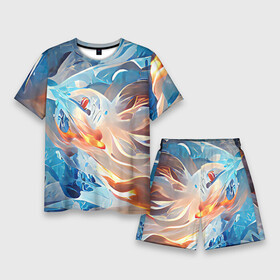 Мужской костюм с шортами 3D с принтом Ice  flame ,  |  | abstraction | blue | bright | colors | elements | flame | ice | multicoloured | orange | red | абстракция | вода | красный | лед | огонь | оранжевый | пламя | разноцветный | синий | стихии | цвета | яркий