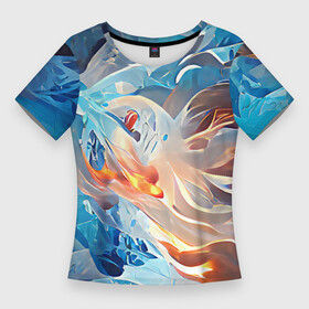 Женская футболка 3D Slim с принтом Ice  flame ,  |  | abstraction | blue | bright | colors | elements | flame | ice | multicoloured | orange | red | абстракция | вода | красный | лед | огонь | оранжевый | пламя | разноцветный | синий | стихии | цвета | яркий