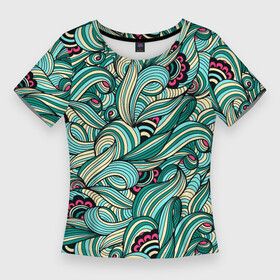 Женская футболка 3D Slim с принтом ПЕРЕПЛЕТЕНИЕ ЛИСТВЫ ,  |  | абстракция | зеленые | минимализм | растения | текстура | цветы