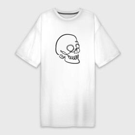 Платье-футболка хлопок с принтом Череп Лайн Арт  Skull Line Art ,  |  | continuous | fashion | line art | lovers | minimal | simple | skulls | арт с черепом | бесконечная линия | минимализм | мода | простой череп | рисунок от руки