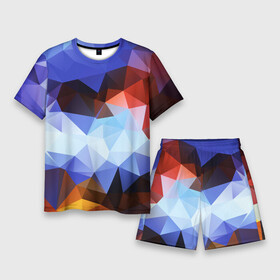Мужской костюм с шортами 3D с принтом Абстрактный цветной узор из треугольников  Abstract colored triangle pattern ,  |  | abstraction | color | pattern | triangle | абстракция | треугольник | узор | цвет
