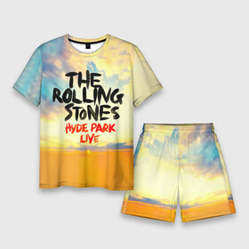 Мужской костюм с шортами 3D с принтом Hyde Park Live  The Rolling Stones ,  |  | the rolling stones | бродяги | вольные странники | катящиеся камни | кит ричардс | мик джаггер | рок группа | рок н ролл | ролинг стоун | роллинг стоунс | рон вуд | стоунз | чарли уоттс