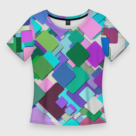 Женская футболка 3D Slim с принтом MULTICOLORED SQUARES ,  |  | веселый | геометрический | геометрия | желтый | зеленый | квадраты | красный | красочный | разноцветный | синий | современный | узор | формы | цвета | яркий