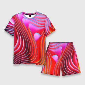 Мужской костюм с шортами 3D с принтом Разноцветные неоновые полосы  Волна  Multicolored neon stripes  Wave ,  |  | abstraction | color | fashion | neon | pattern | raster | stripe | wave | абстракция | волна | мода | неон | паттерн | полоса | растр | цвет