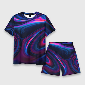 Мужской костюм с шортами 3D с принтом Неоновые разводы  Neon streaks ,  |  | abstraction | fashion | neon | streaks | абстракция | мода | неон | разводы