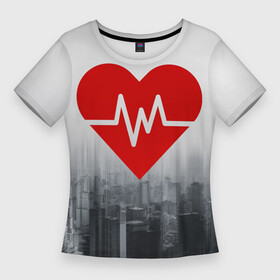 Женская футболка 3D Slim с принтом Раненое сердце больших городов ,  |  | urban | urban style | америка | архитектура | город | грусть | джунгли | дом | мегаполис | небо | одиночество | печаль | разбитое сердце | сердце | серое | серое небо | смог | тоска | туман | утро